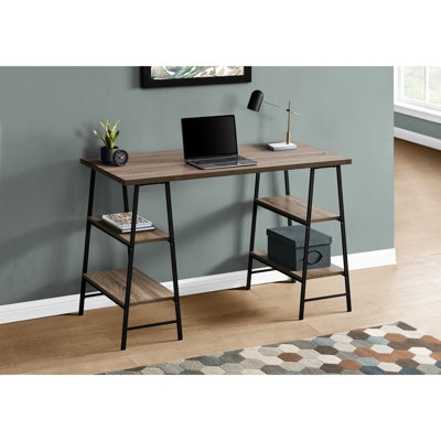 Bureau de bureau moderne avec rangement - poste de travail de 48 po en stratifié brun et fabrication en métal noir, tablettes de rangement pour ordinateur, bureau de 48 po, stratifié, métal