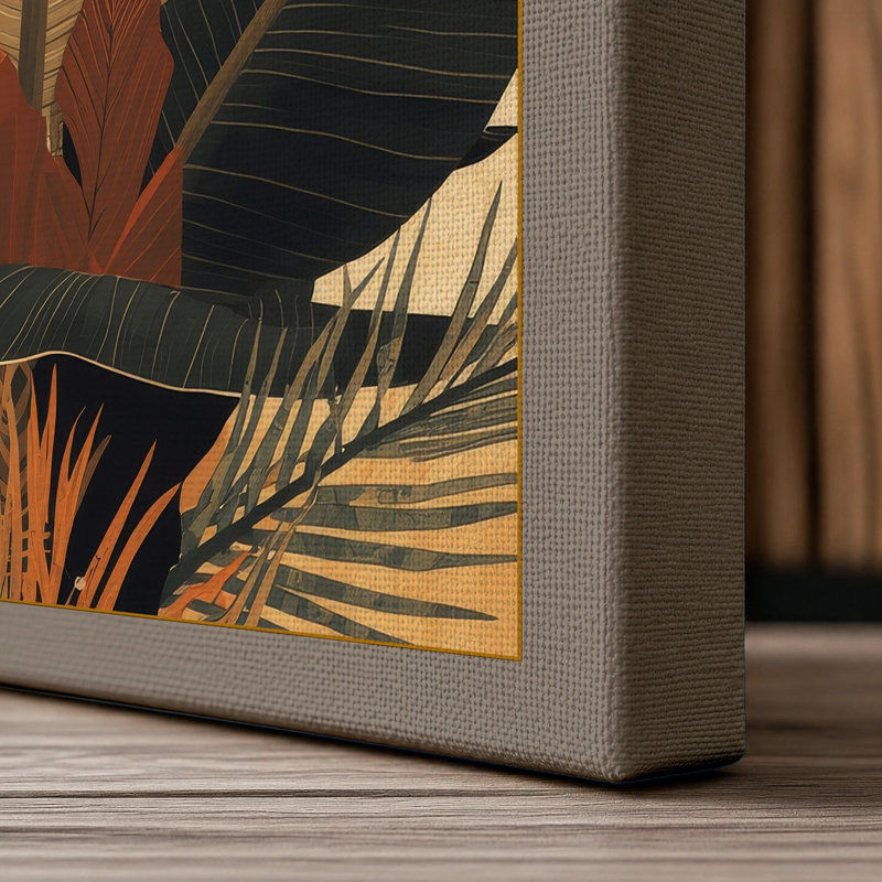 Tropical Foliage Study Botanical - Wrapped Canvas, 36x24 - 91.4 x 61.0 cm, Taupe Border