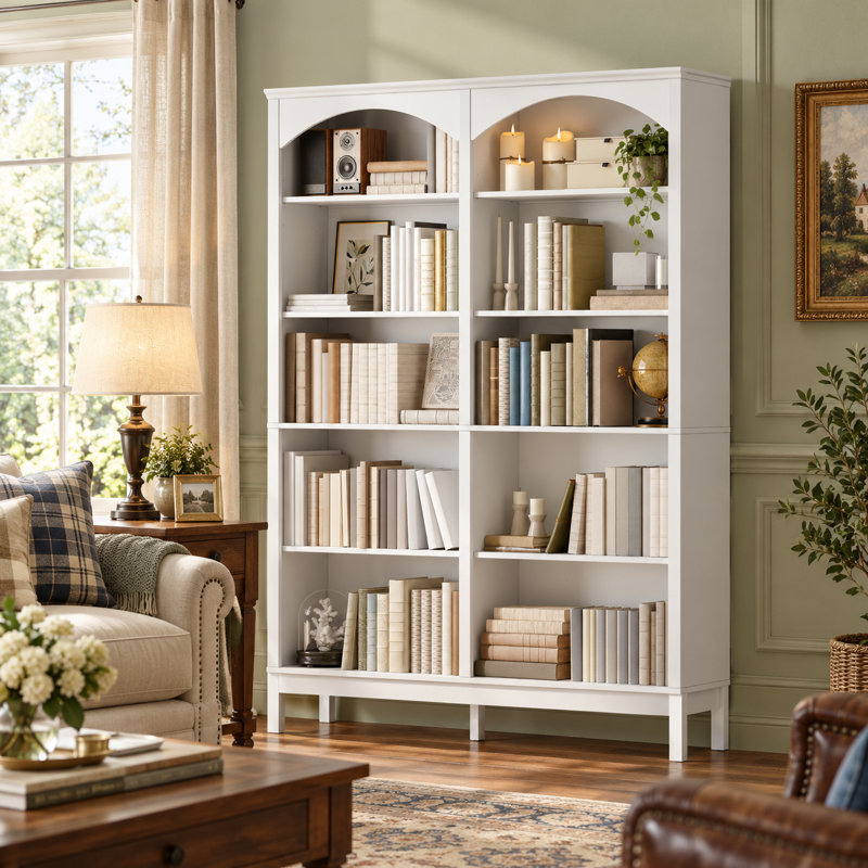 Bibliothèque à 5 niveaux avec tablettes ouvertes, L 55,12 po x P 11,02 po x H 71,26 po, White