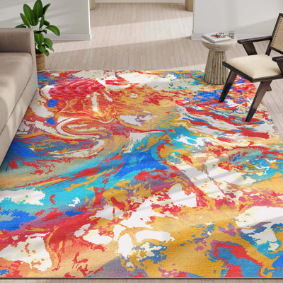  Abstract Harmony Modern Boho Marble Multi Color Flat-Weave Area Rug