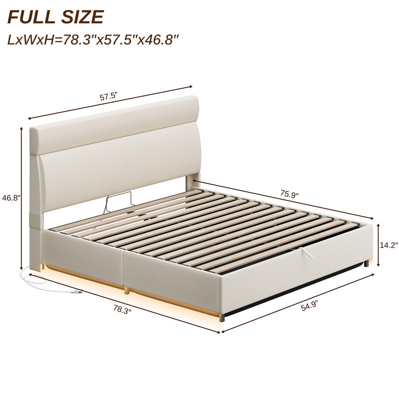 Bed Frame with Headboard, Platform Bed with Thickened Metal Frame, Lift Up Storage Bed with Motion Sensor Light, No Box Spring Needed
