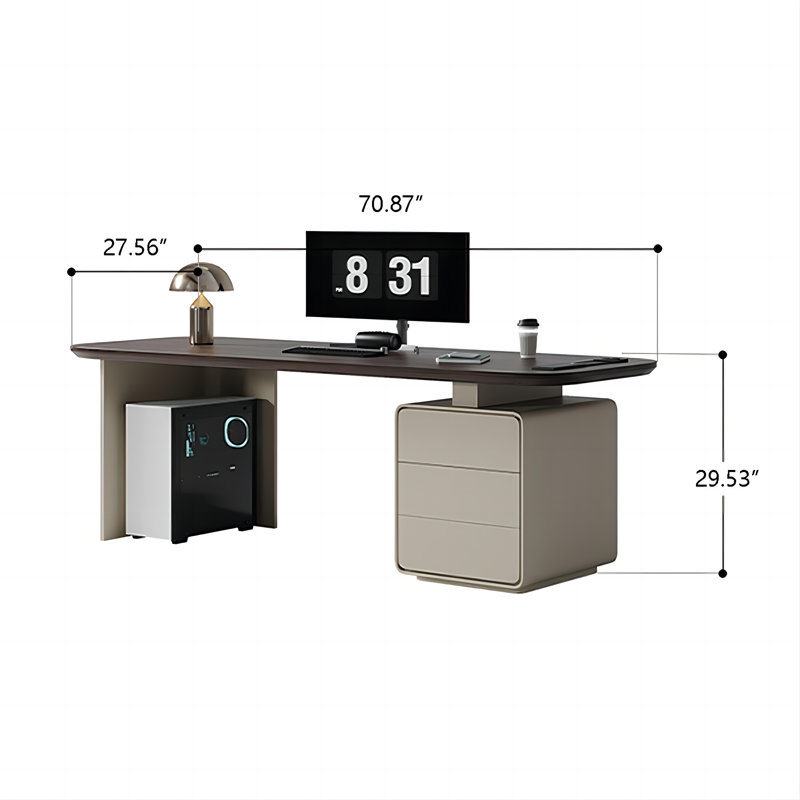 Bureau rectangulaire 70,87 "brun, 3 tiroirs, 29.53" H x 70.87" W x 27.56" D