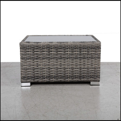 Mixed Grey Slatted Side Table With Aluminum Top – Durable And Fully Assembled For Outdoor Use