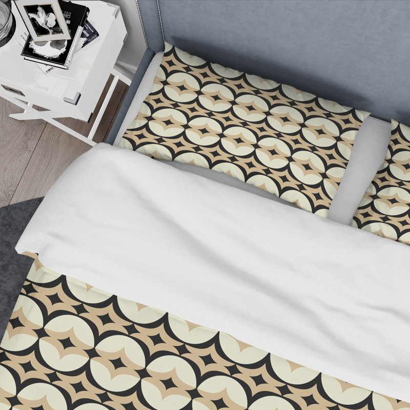 Yellow and Beige Geometric Microfiber Queen Duvet Cover Set