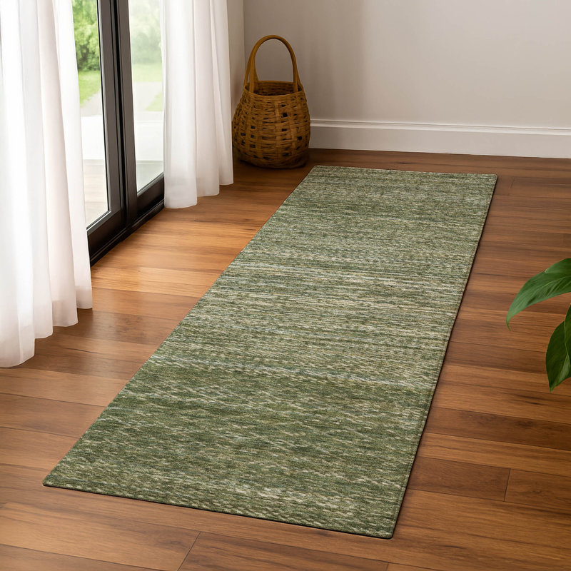 Premium Machine Washable Mayfield AMF2150 Striped Rug, Runner 2'3" x 7'6", Fern