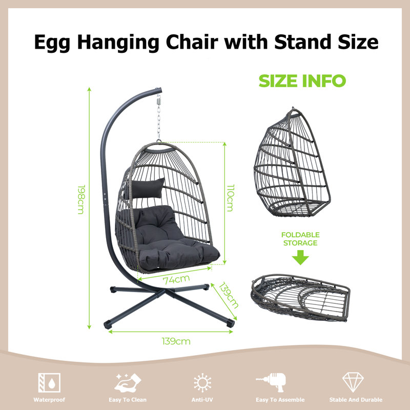 Chaise suspendue pour œufs d'extérieur et d'intérieur avec support