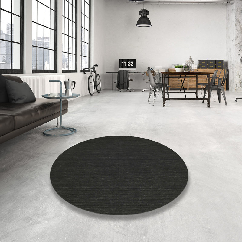 Tapis contemporain noir, Rond 6 pi
