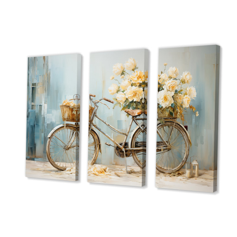«Bicycle Tranquil Pedaling By The Beach VI», reproduction sur toile 3 pièces, H 28 po x l 36 po x P 1 po