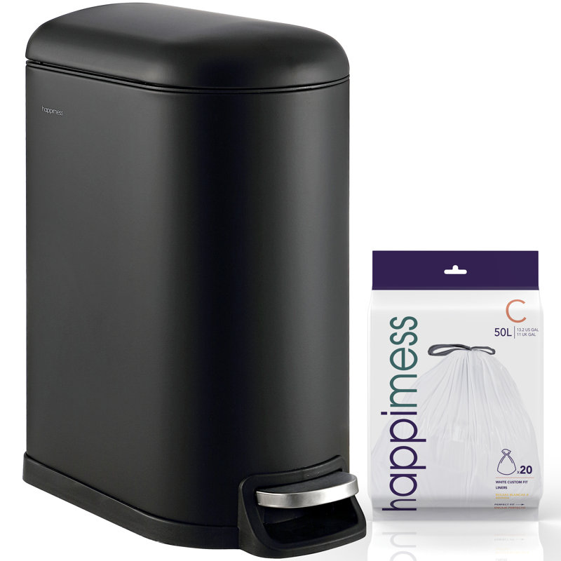 Poubelle à pédale en acier Roland, Noir, 10,6 gallons