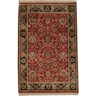 Tapis rouge et noir noué à la main de haute qualité
