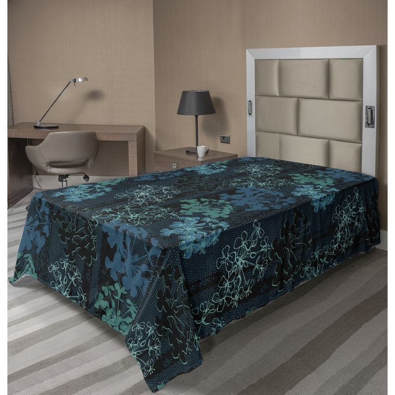 Ambesonne Floral Design Flat Sheet Jumble Cactus Flowers, Dark Teal Floral, Twin Flat Sheet