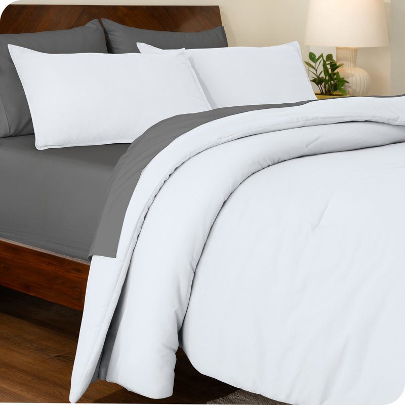 Down Alternative Track Stitch Comforter Set, White, King Comforter + 2 King Shams