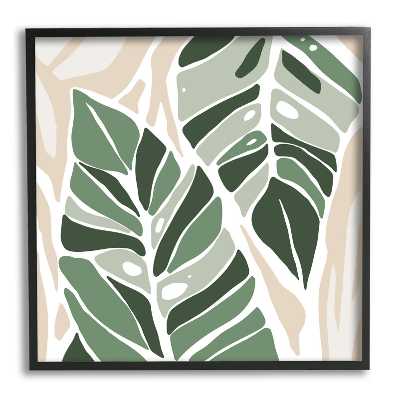 Art contemporain, feuilles de palmier d'été encadrées sur bois par Ziwei Li, H 12 po x l 12 po x P 1,5 po