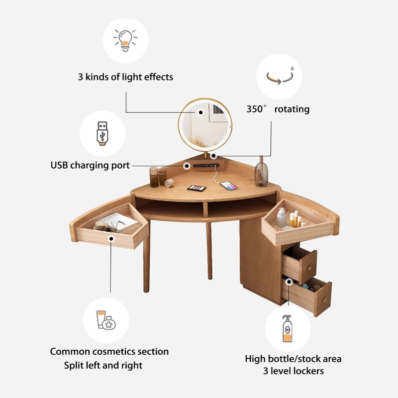 Modern Minimalist Natural Wood Small Triangle Vanity Table