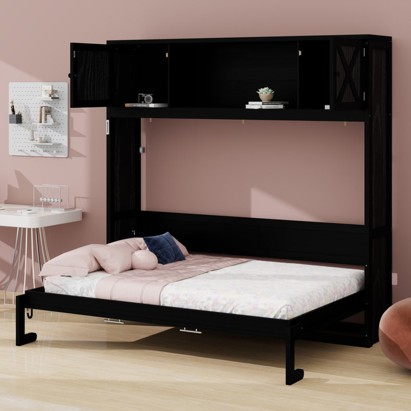 Lit escamotable avec armoires de rangement, Noir