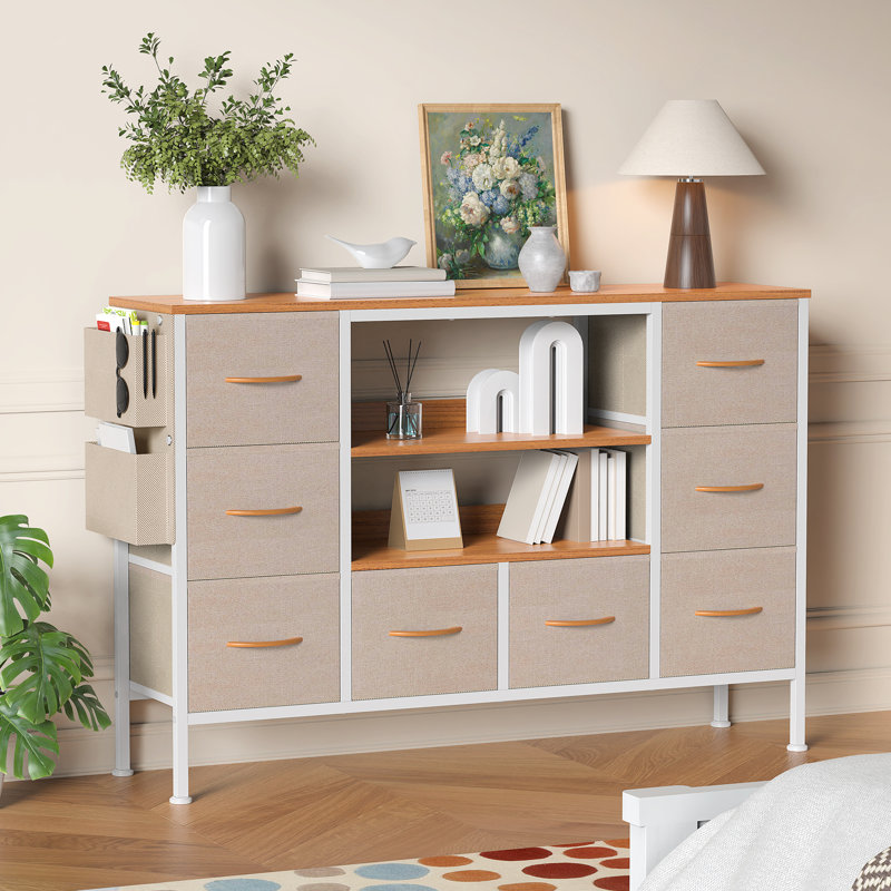 Steel 120 cm W Chest of 8 Drawers, Khaki