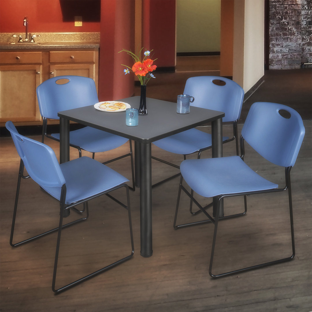 Kee Square Breakroom Table Top, 4 Zeng Stack Chairs Inbox Zero 