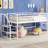 White Twin Metal MDF Loft Bed With Secure Storage Stairs And Durable Frame-222867262