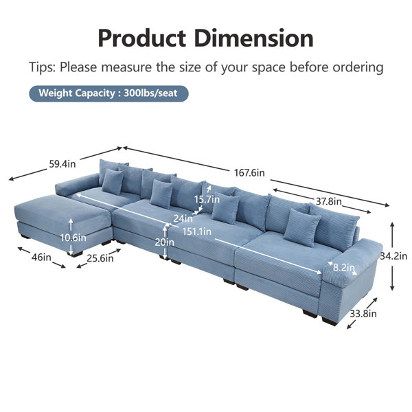 Latitude Run® 4-Seat Oversized Corduroy Cloud Modular Loveseat with 1 ...