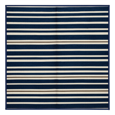 Washable Dark Blue White Striped Area Rug