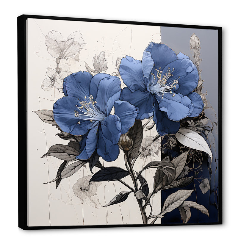 Impression florale sur fond de rhododendron, Cadre flottant noir, H 16 po x l 16 po x P 1 po