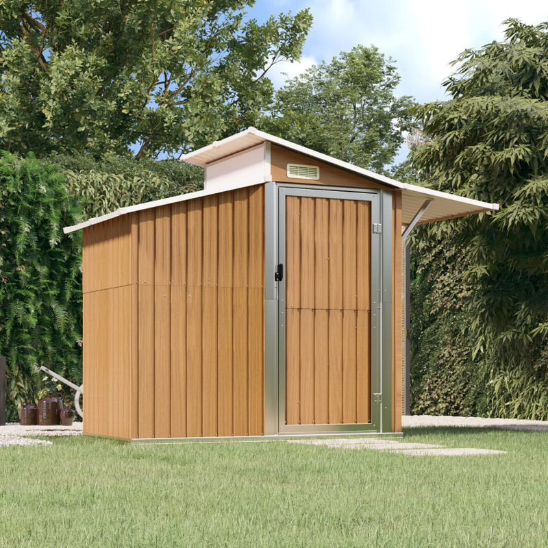Garden Shed 270x130x208.5 cm Galvanised Steel Bin Shed, Brown