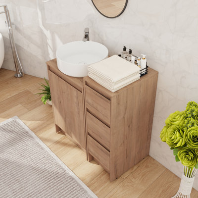 Meuble-lavabo autoportant simple 32 po avec lavabo en céramique 32 po avec 1 porte, 3 tiroirs, 1 tablette réglable