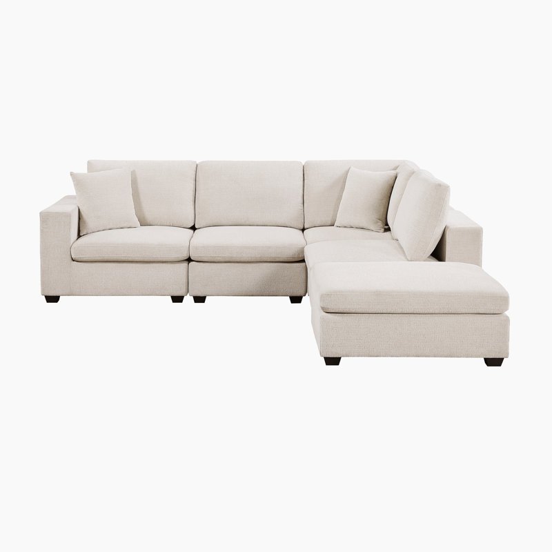 Burbach 118" Modern & Contemporary Chenille 5-Piece Modular Sectional Sofa with Ottoman and Matching Pillows