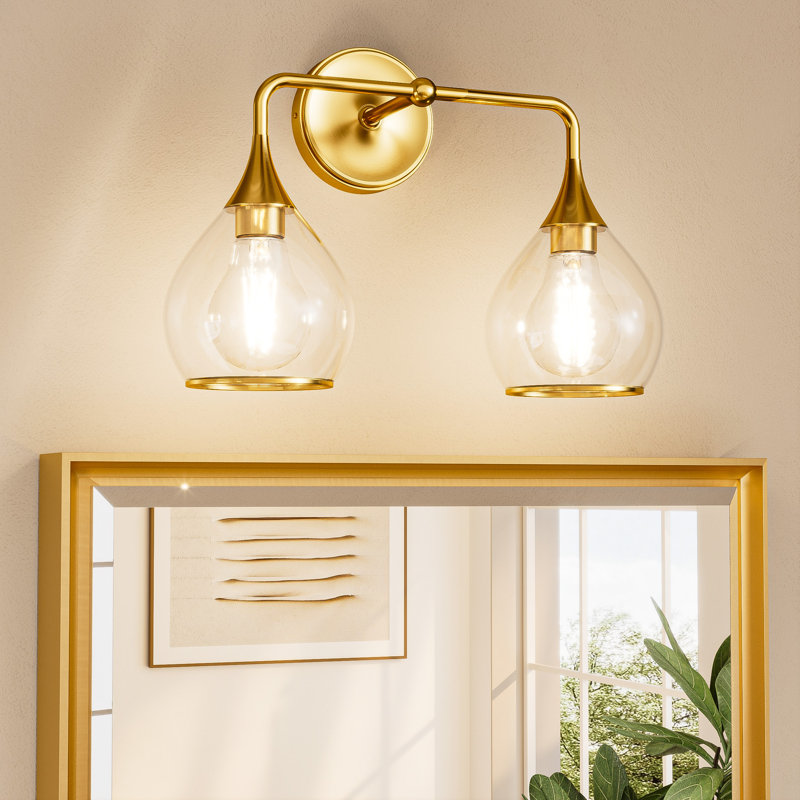 Dimmable Elegant Vanity Light Mirror Headlights, Metal Frame, Brushed Gold, 2 Lights