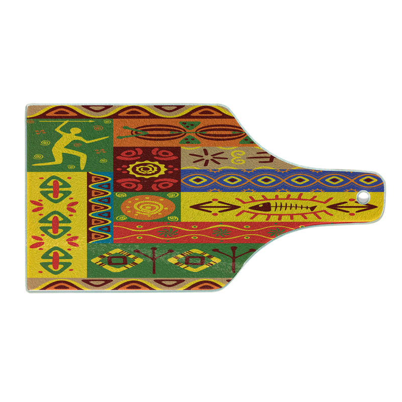 Multicolor African Folk Art Tempered Glass Cutting Board