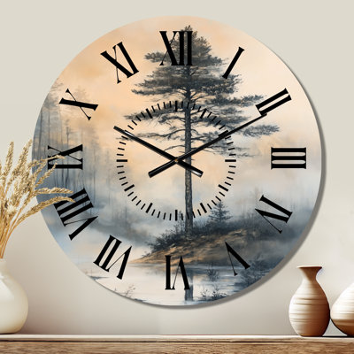 Pine Rising Through the Mist - Nature Silent Metal Wall Clock