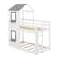Lit superposé simple au-dessus d'un lit simple en bois avec toit, fenêtre, échelle et garde-corps-2093473520