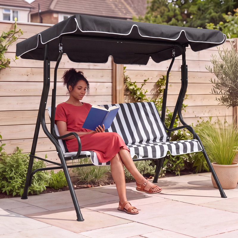 2 Person Porch Swing with Canopy, 154cm H x 173cm W x 112cm D, Grey, Grey
