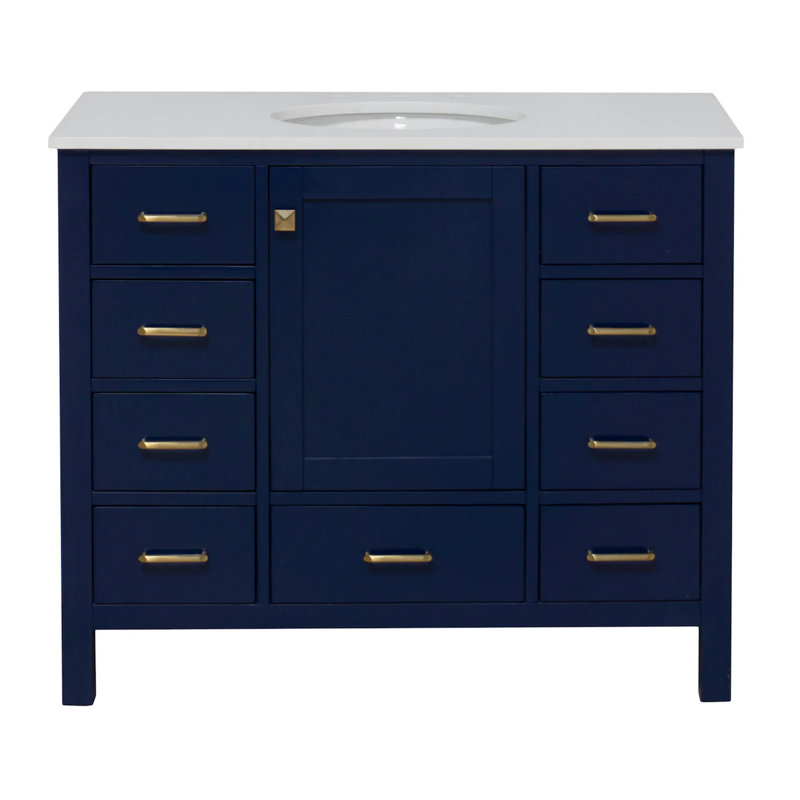 Ensemble de meuble-lavabo simple 42 po Claudett, Bleu royal, Blanc d'ingénierie