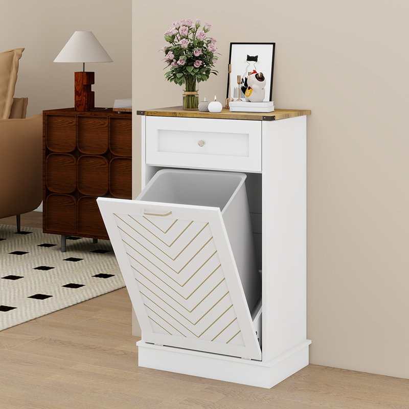 Poubelle en bois manufacturé 10 gallons Alsfeld, H 36 po x l 20,5 po x P 13,5 po, Blanc