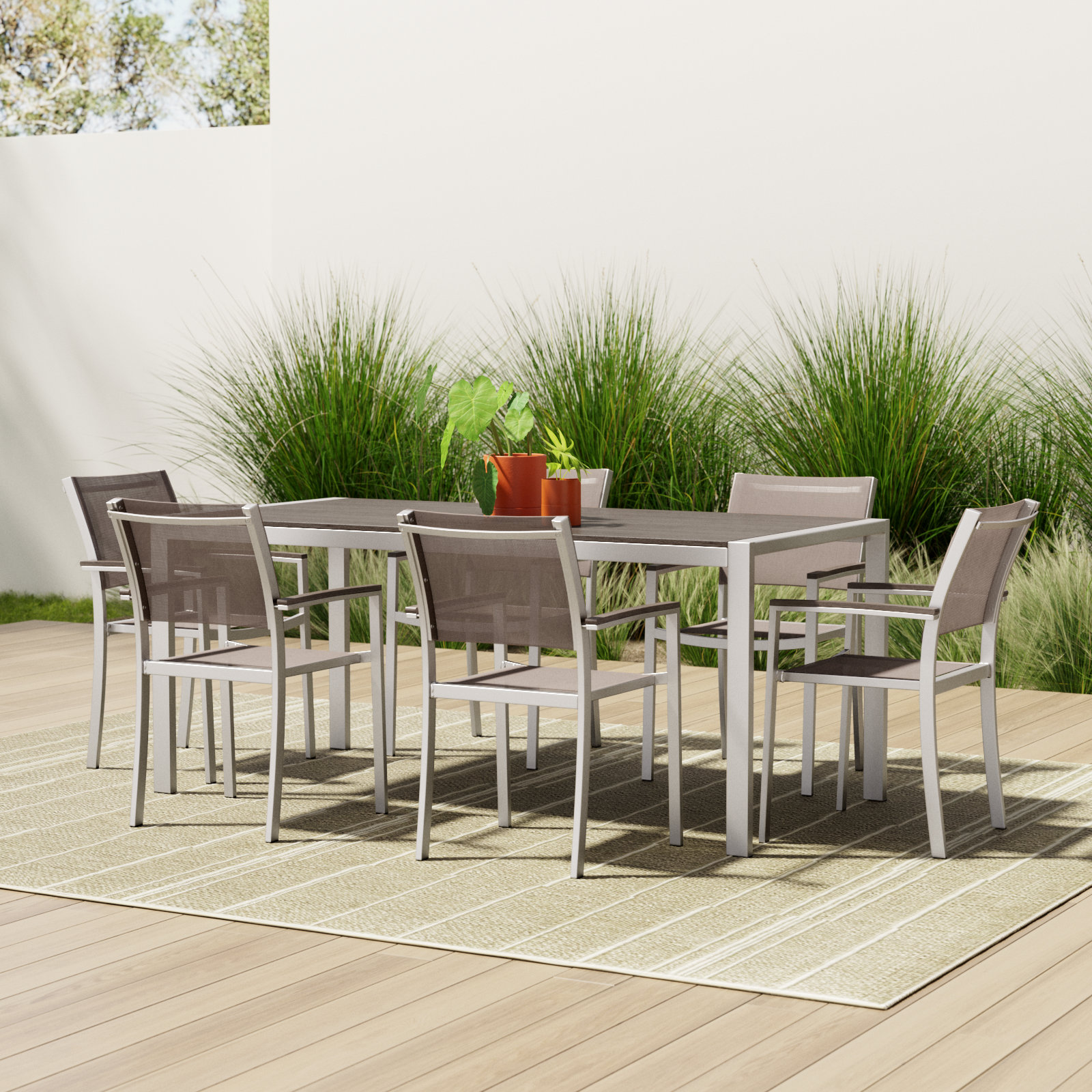 Aynura 71" Patio Dining Set, Silver Frame/Gray Top