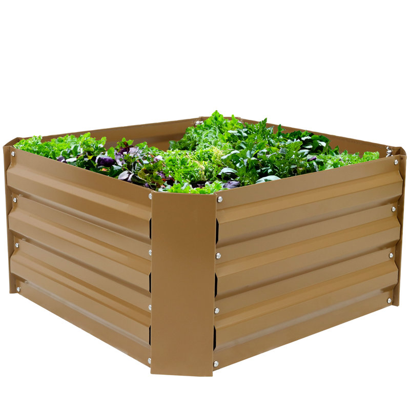 Lit de jardin surélevé carré en acier galvanisé Ippolito - brun - 24 po x 24 po x 11,75 po, Brun, Ensemble de 1