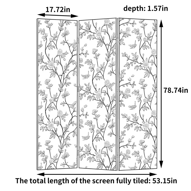 Oiseau et écran d'art floral, H 78,74 po x l 53,15 po x P 1,57 po