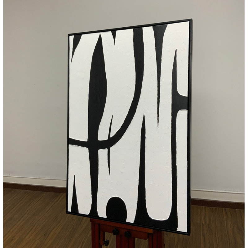 «Black White Oil Paint Modern Minimalisme Artwork», reproduction d'art