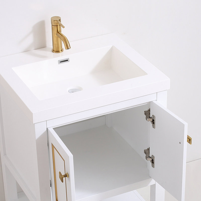 Meuble-lavabo simple 25 po Thome, Ivoire, Laiton brossé