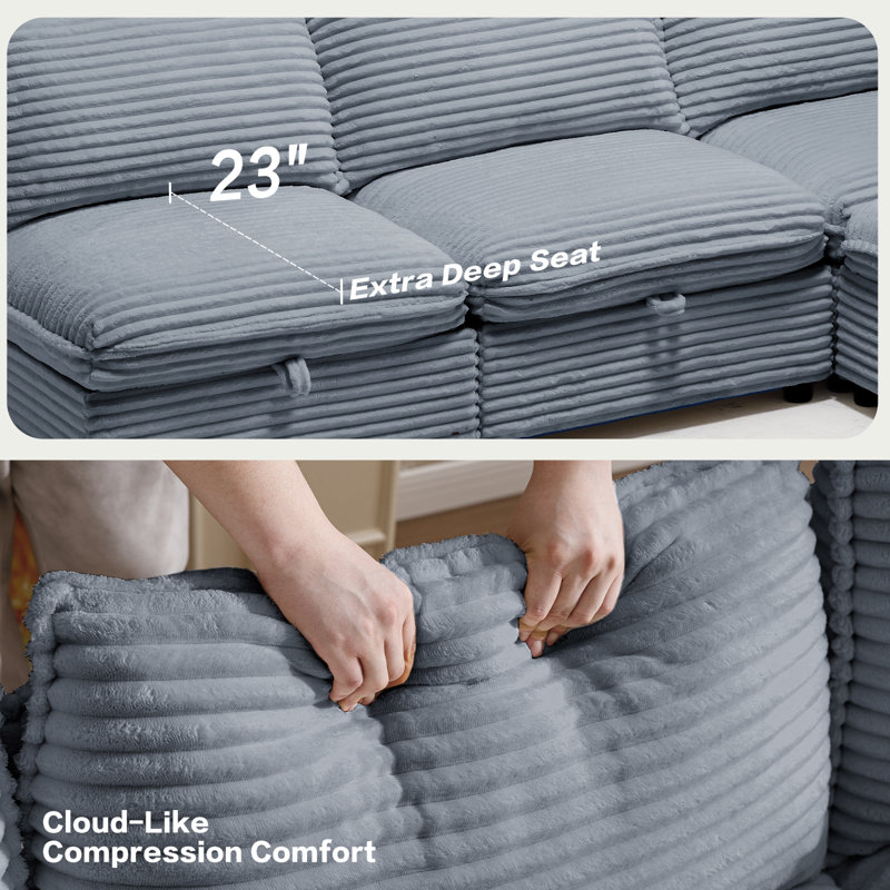 Canapé modulaire 6 pièces avec sièges de rangement et revêtement en velours côtelé, canapé convertible L / U / canapé