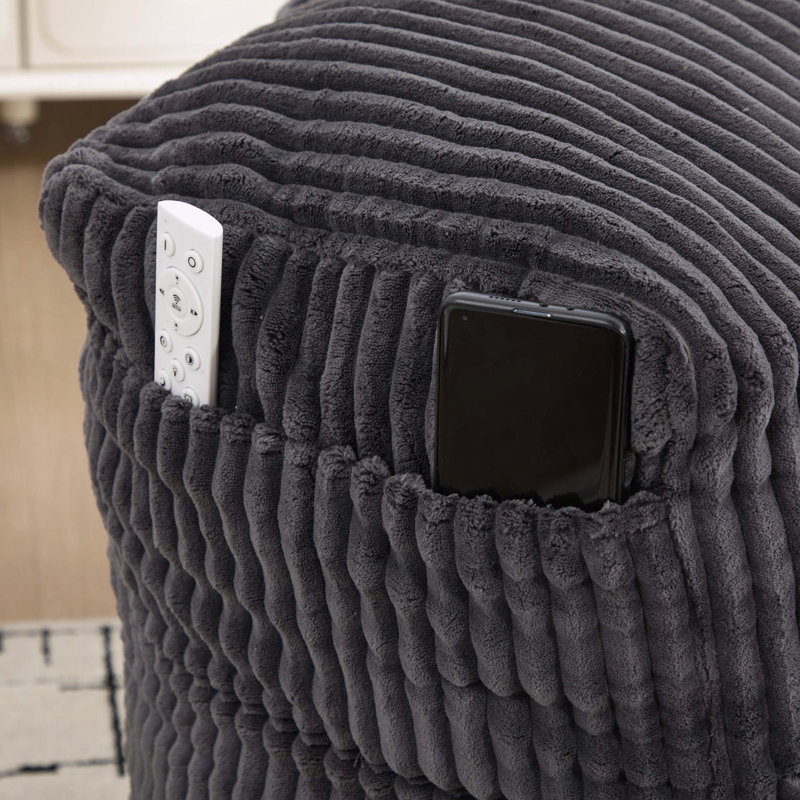 Grand fauteuil à billes avec mousse à mémoire de forme, tissu en velours côtelé et repose-pieds - sans assemblage, Gris foncé