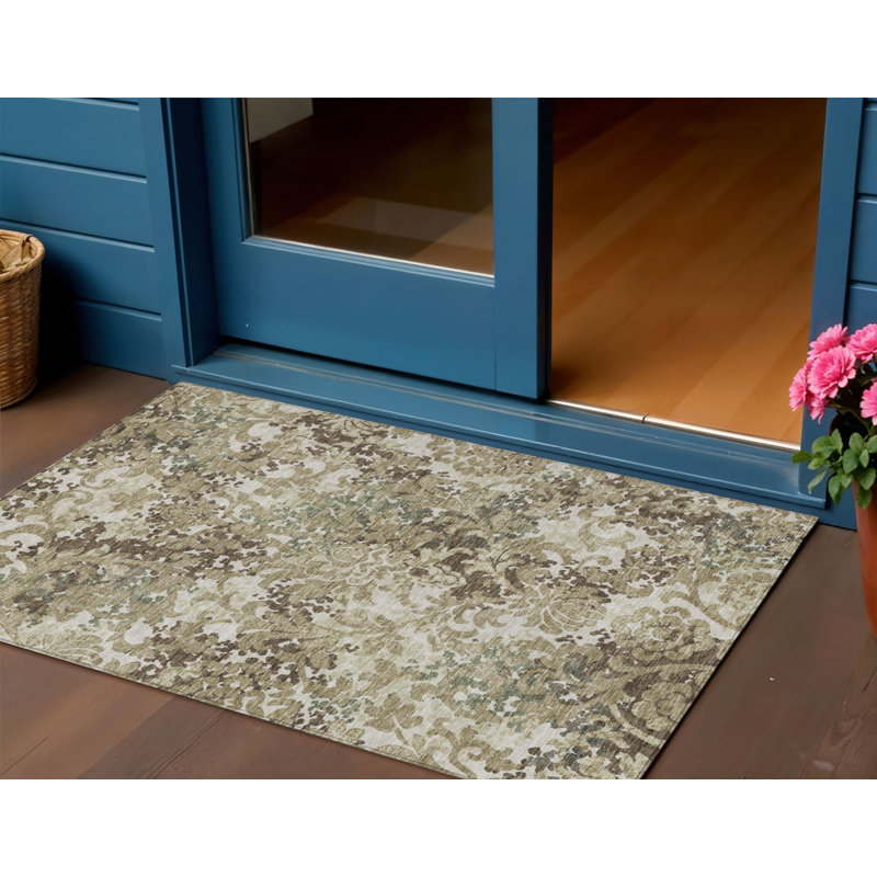 Tapis taupe à motif floral 3 po x 5 po