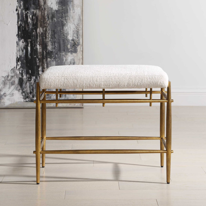 Uttermost Karleen Plush White Small Brass Bench