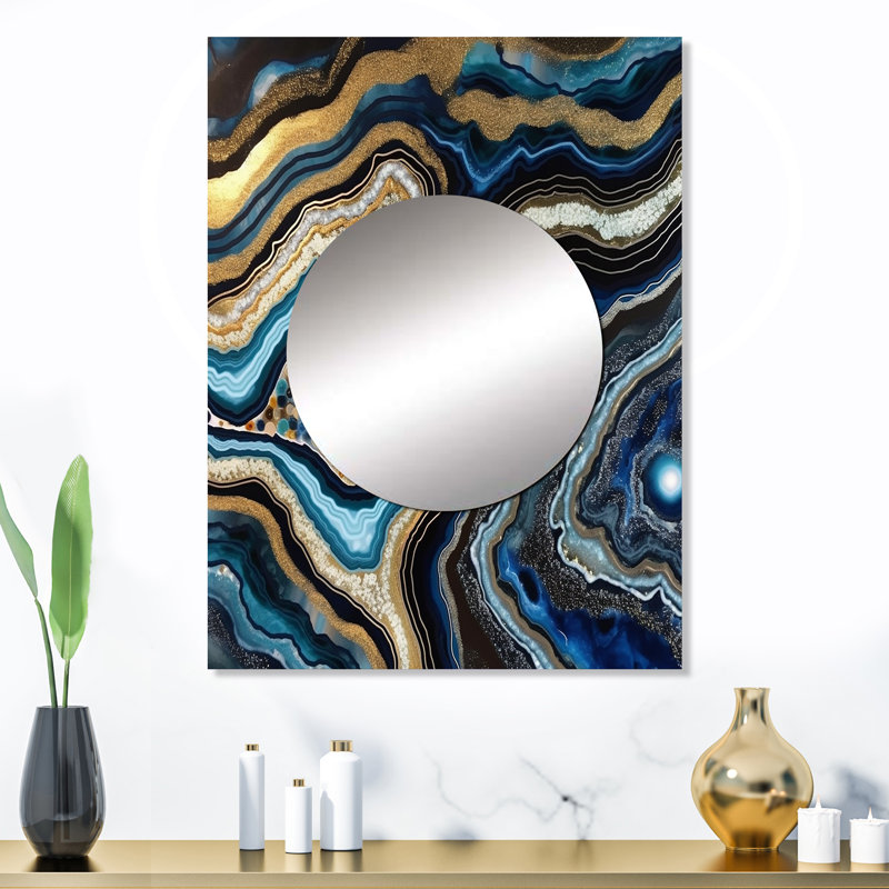 Or doré, gemmes de géode - miroir de géode de pierre, miroir mural traditionnel unique, impression d'art en métal