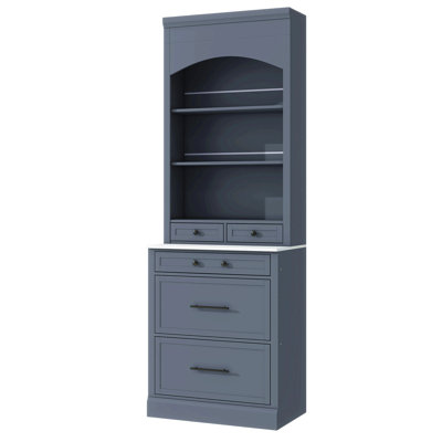 Garde-manger autoportant haut moderne de 83,7 pouces de hauteur avec comptoir en faux marbre et 5 tiroirs de rangement, gris