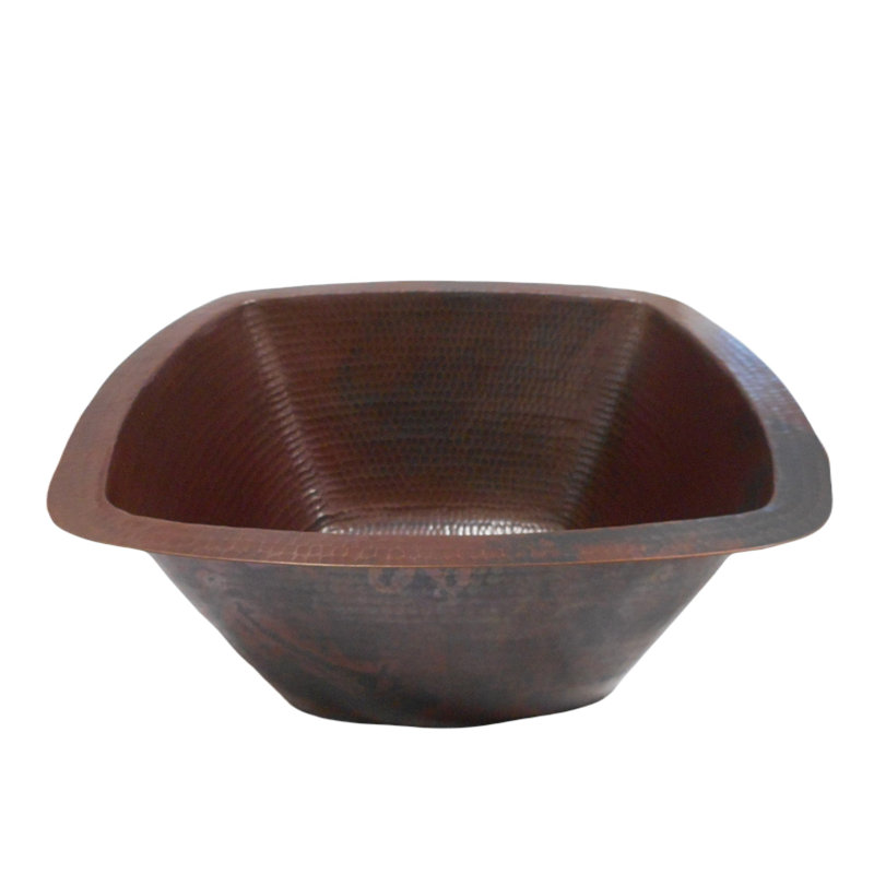 15" Square Copper Kitchen Bar Sink , Aged Copper