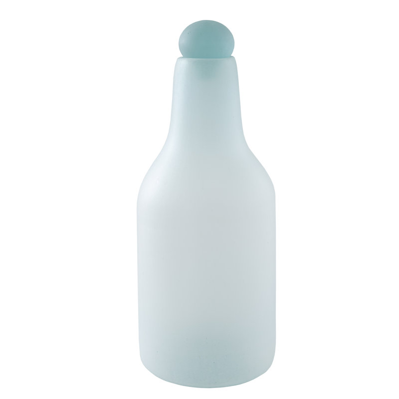 Frosted Turquoise Glass Table Vase, 26" H x 10" W x 10" D