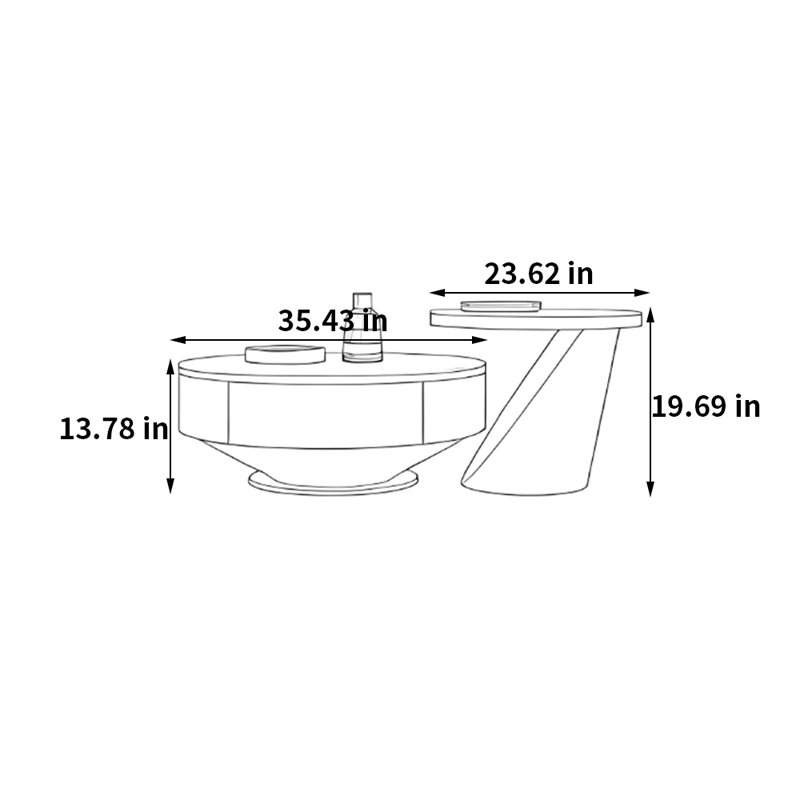 Ensemble de tables basses en pierre frittée minimaliste italienne, H 13,78 po x L 35,43 po x l 35,43 po, Gris