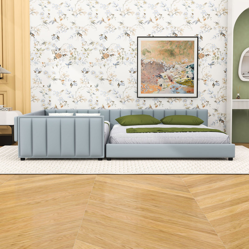 Ensemble de lit simple TG et grand lit avec rails de sécurité rembourrés, Gris